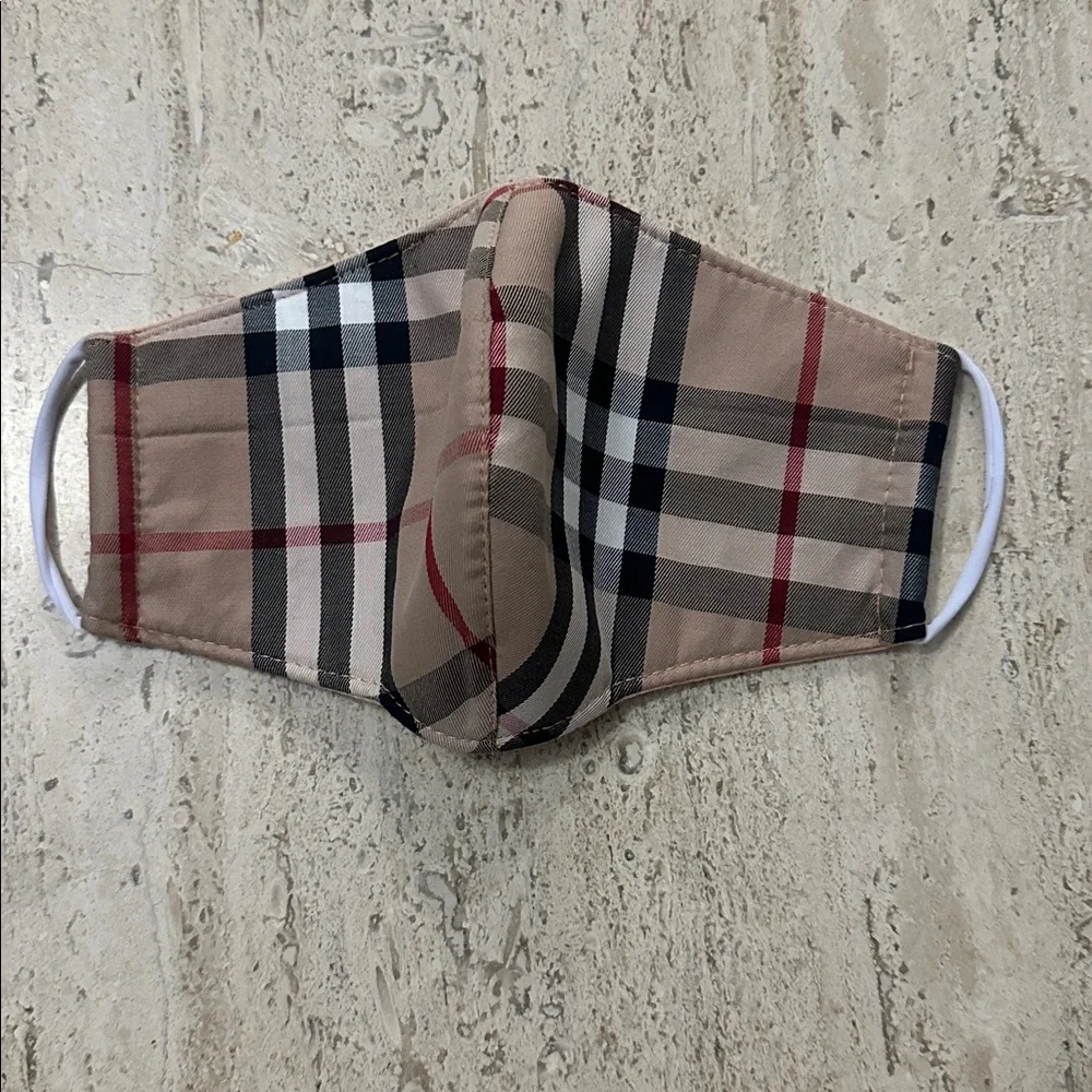 Plaid Face Mask with Elastic Ear straps Beige Black White Red One Size